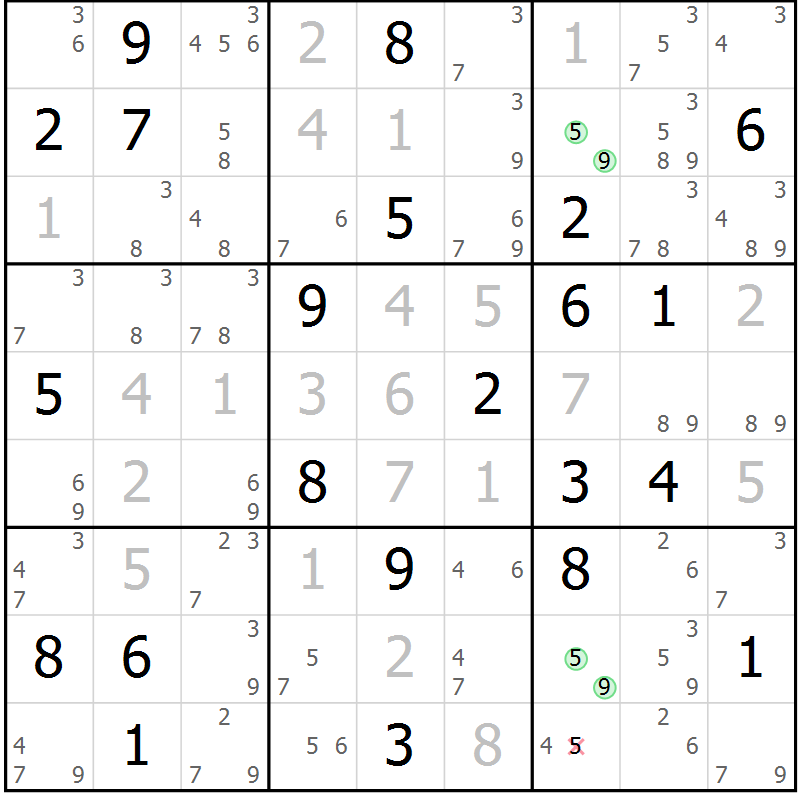 Position des candidats pour la solution de la Gr 27 page 30 du magazine de sudoku Sudoku Suprême n° 037