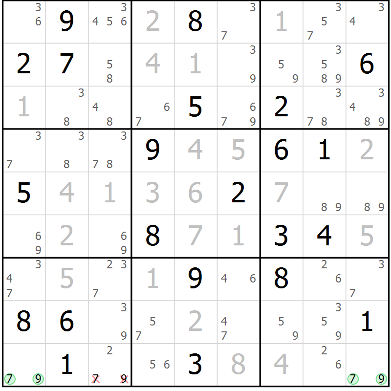 Position des candidats pour la solution de la Gr 27 page 30 du magazine de sudoku Sudoku Suprême n° 037