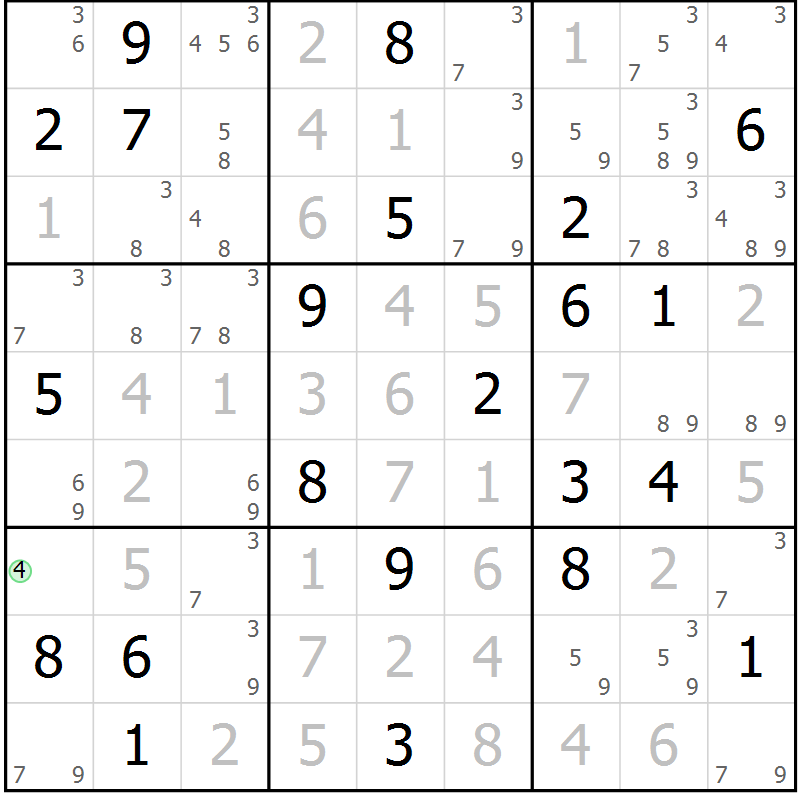 Position des candidats pour la solution de la Gr 27 page 30 du magazine de sudoku Sudoku Suprême n° 037