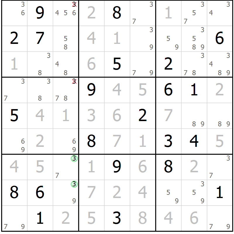 Position des candidats pour la solution de la Gr 27 page 30 du magazine de sudoku Sudoku Suprême n° 037