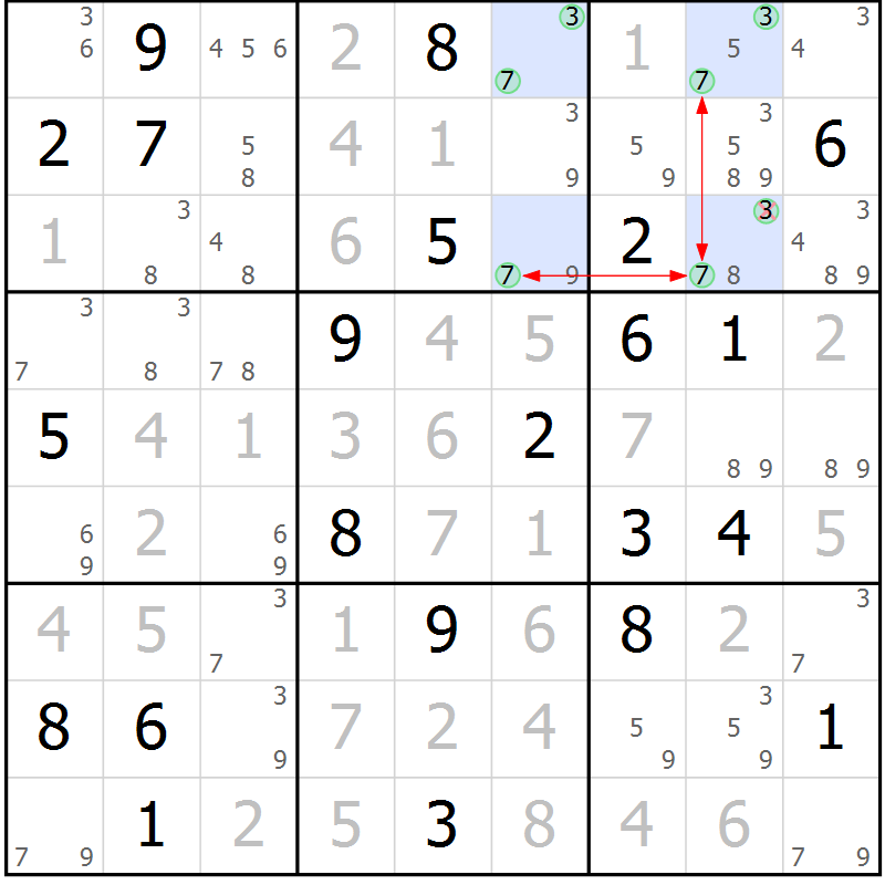 Position des candidats pour la solution de la Gr 27 page 30 du magazine de sudoku Sudoku Suprême n° 037