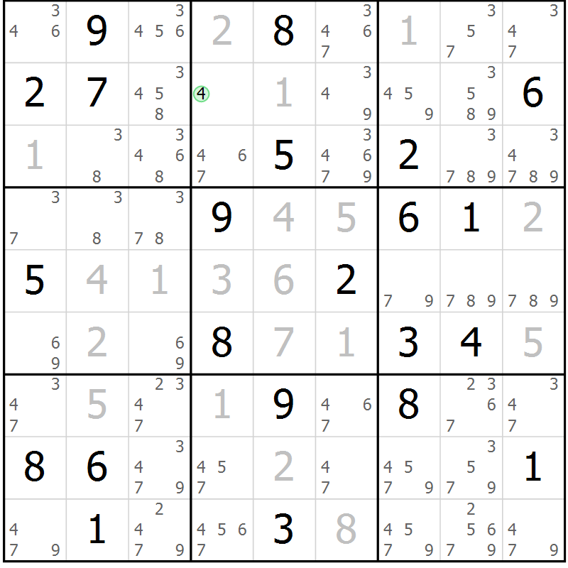 Position des candidats pour la solution de la Gr 27 page 30 du magazine de sudoku Sudoku Suprême n° 037