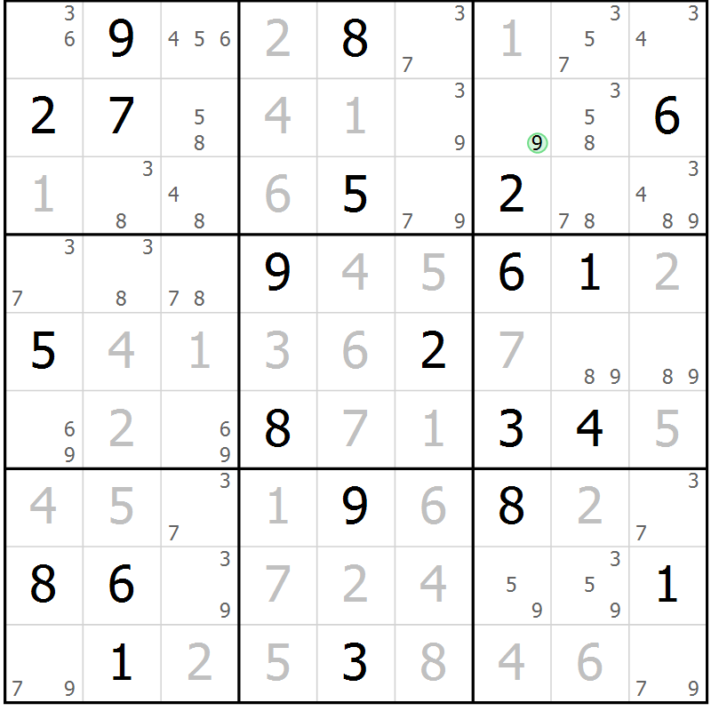 Position des candidats pour la solution de la Gr 27 page 30 du magazine de sudoku Sudoku Suprême n° 037