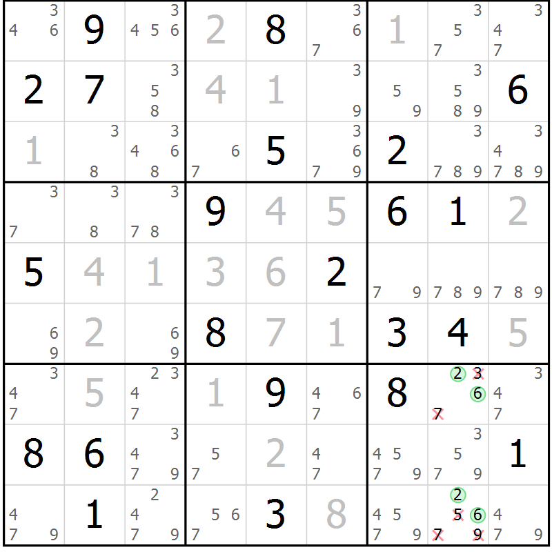 Position des candidats pour la solution de la Gr 27 page 30 du magazine de sudoku Sudoku Suprême n° 037