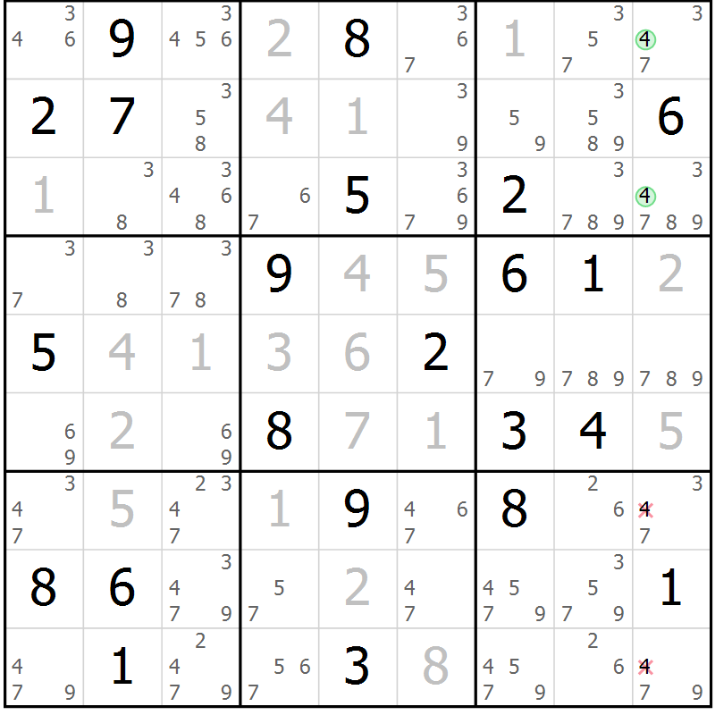 Position des candidats pour la solution de la Gr 27 page 30 du magazine de sudoku Sudoku Suprême n° 037