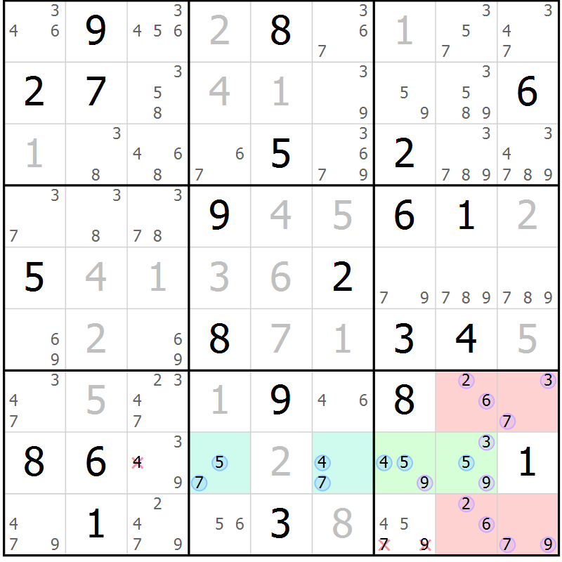 Position des candidats pour la solution de la Gr 27 page 30 du magazine de sudoku Sudoku Suprême n° 037