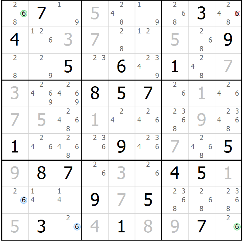 Position des candidats pour la solution de la Gr 28 page 31 du magazine de sudoku Sudoku Suprême n° 037