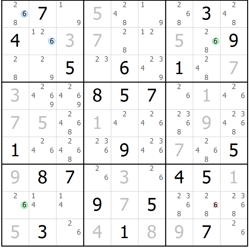 Position des candidats pour la solution de la Gr 28 page 31 du magazine de sudoku Sudoku Suprême n° 037
