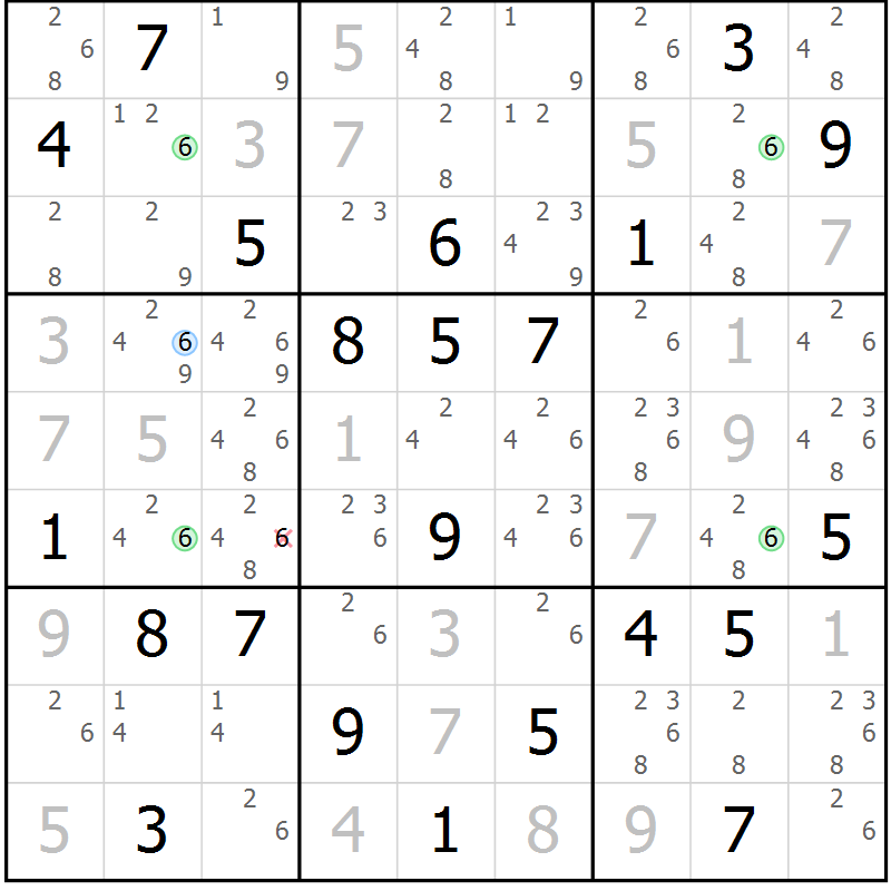 Position des candidats pour la solution de la Gr 28 page 31 du magazine de sudoku Sudoku Suprême n° 037