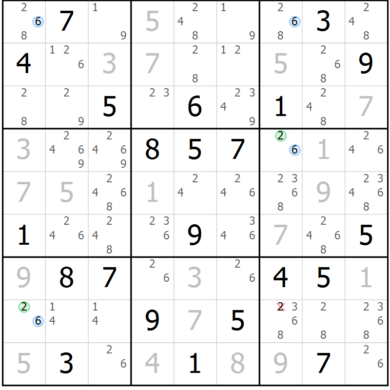 Position des candidats pour la solution de la Gr 28 page 31 du magazine de sudoku Sudoku Suprême n° 037