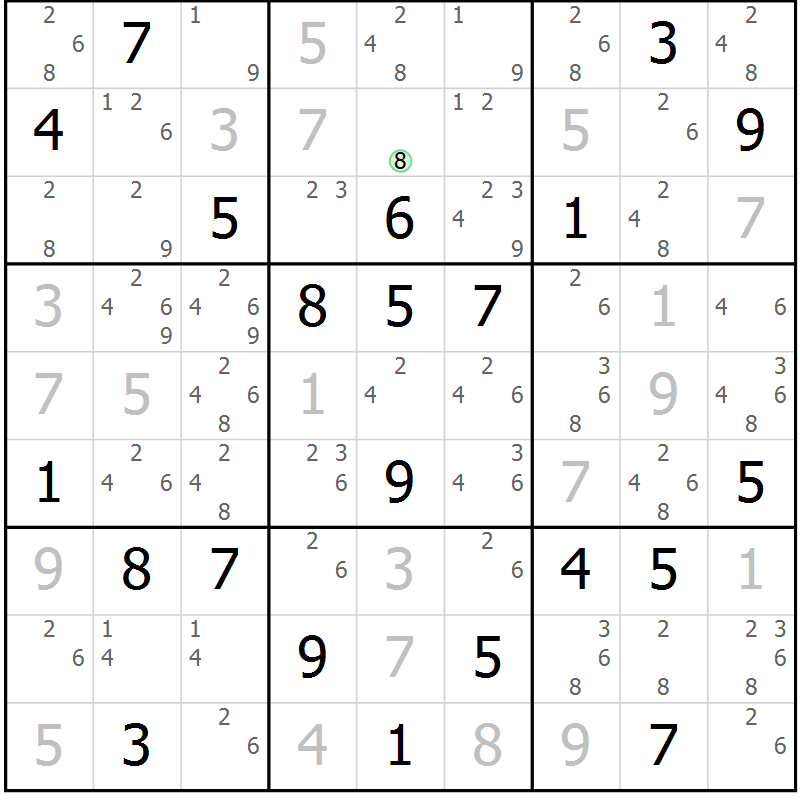 Position des candidats pour la solution de la Gr 28 page 31 du magazine de sudoku Sudoku Suprême n° 037