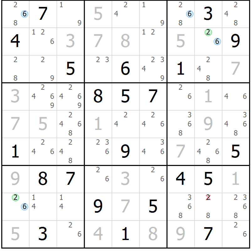 Position des candidats pour la solution de la Gr 28 page 31 du magazine de sudoku Sudoku Suprême n° 037