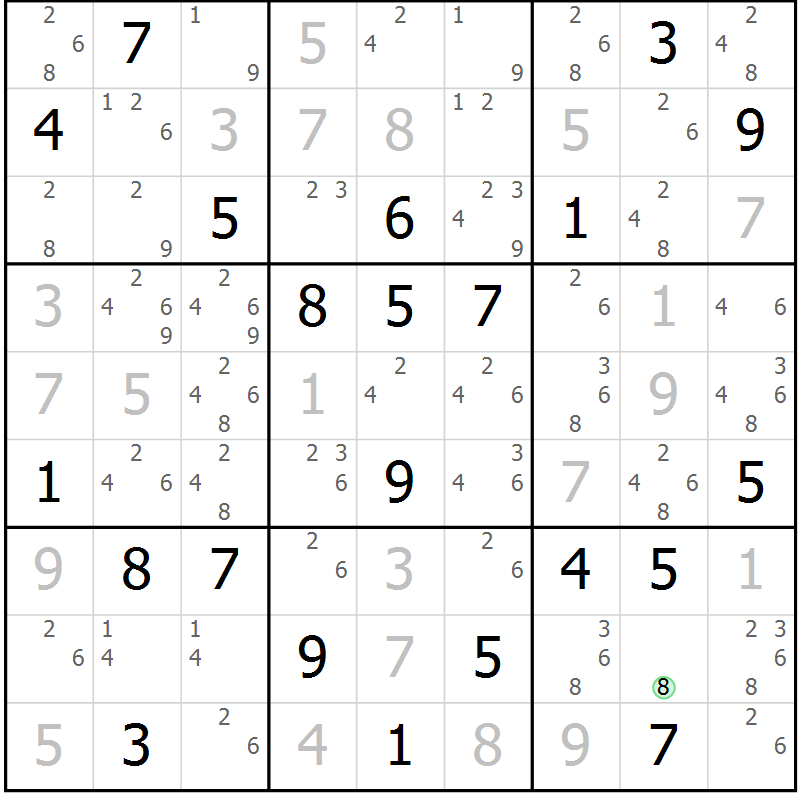 Position des candidats pour la solution de la Gr 28 page 31 du magazine de sudoku Sudoku Suprême n° 037