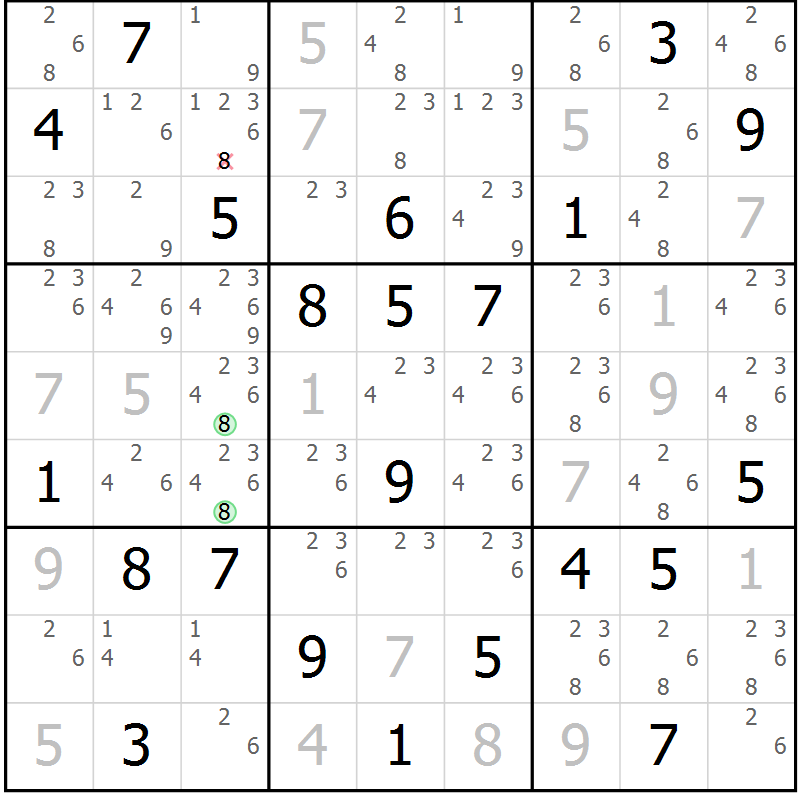 Position des candidats pour la solution de la Gr 28 page 31 du magazine de sudoku Sudoku Suprême n° 037