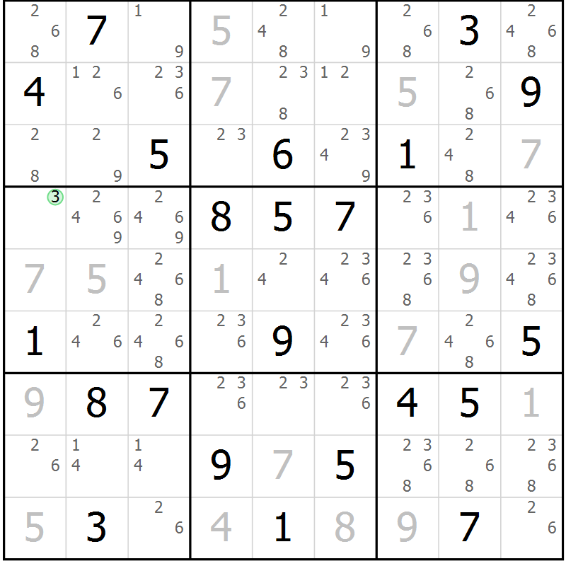 Position des candidats pour la solution de la Gr 28 page 31 du magazine de sudoku Sudoku Suprême n° 037
