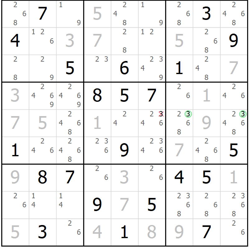 Position des candidats pour la solution de la Gr 28 page 31 du magazine de sudoku Sudoku Suprême n° 037