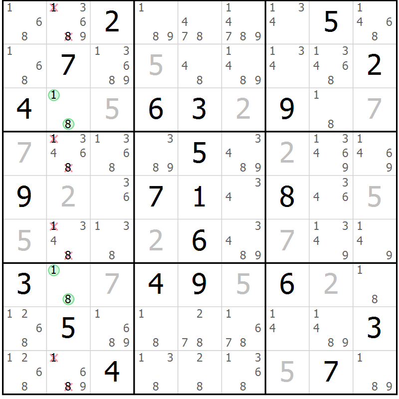 Position des candidats pour la solution de la Gr 29 page 32 du magazine de sudoku Sudoku Suprême n° 037