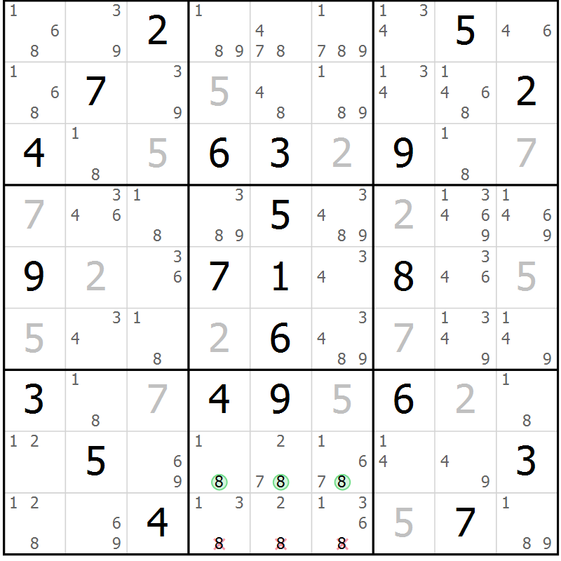 Position des candidats pour la solution de la Gr 29 page 32 du magazine de sudoku Sudoku Suprême n° 037