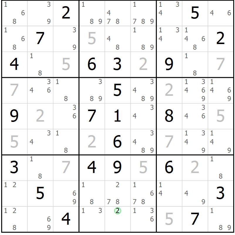 Position des candidats pour la solution de la Gr 29 page 32 du magazine de sudoku Sudoku Suprême n° 037