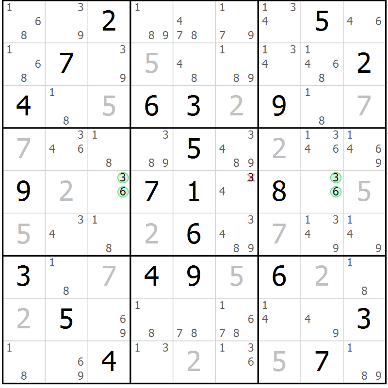 Position des candidats pour la solution de la Gr 29 page 32 du magazine de sudoku Sudoku Suprême n° 037