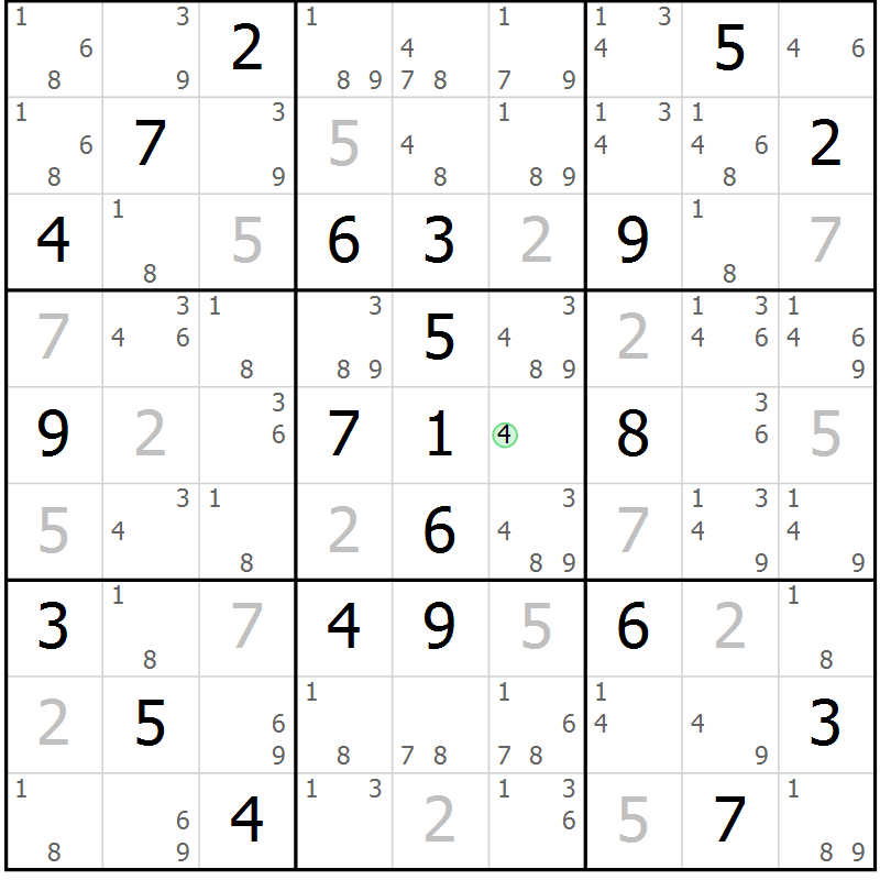 Position des candidats pour la solution de la Gr 29 page 32 du magazine de sudoku Sudoku Suprême n° 037