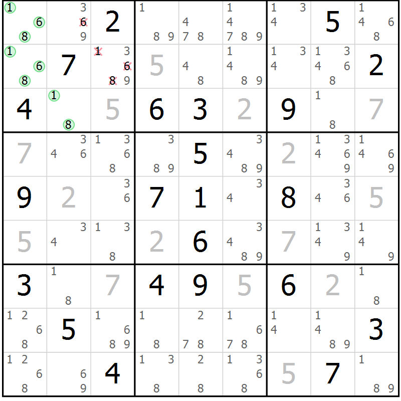 Position des candidats pour la solution de la Gr 29 page 32 du magazine de sudoku Sudoku Suprême n° 037