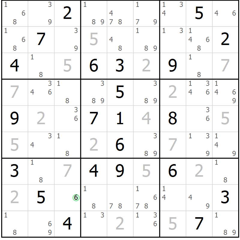 Position des candidats pour la solution de la Gr 29 page 32 du magazine de sudoku Sudoku Suprême n° 037