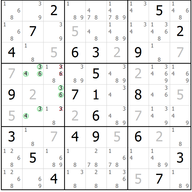 Position des candidats pour la solution de la Gr 29 page 32 du magazine de sudoku Sudoku Suprême n° 037
