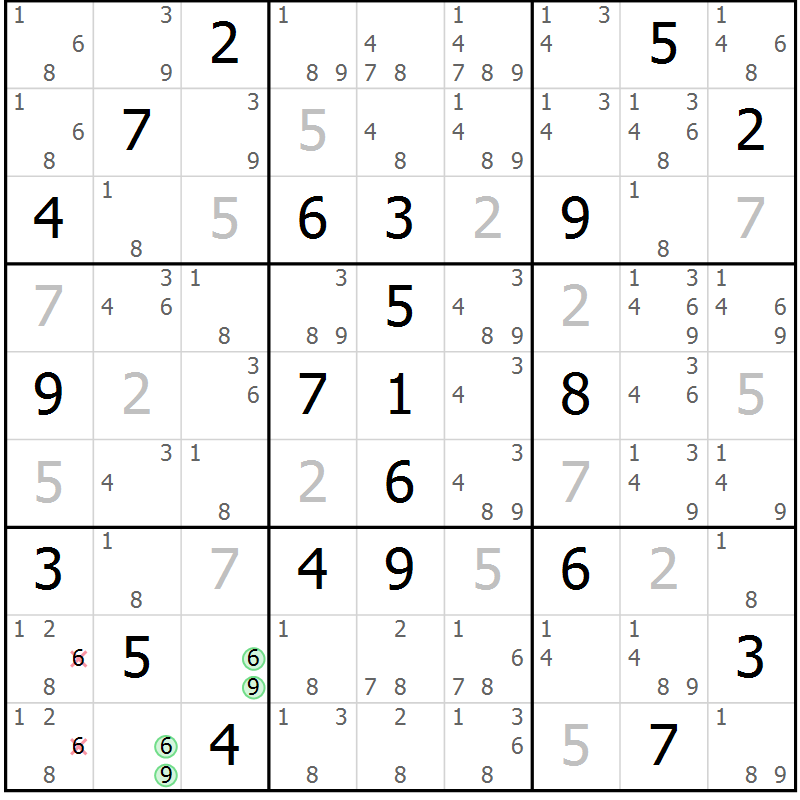 Position des candidats pour la solution de la Gr 29 page 32 du magazine de sudoku Sudoku Suprême n° 037