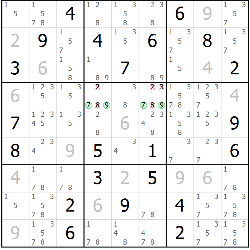 Position des candidats pour la solution de la Gr 3 page 6 du magazine de sudoku Sudoku Suprême n° 037