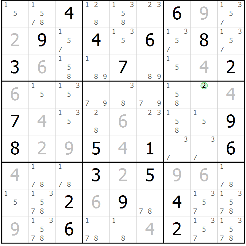 Position des candidats pour la solution de la Gr 3 page 6 du magazine de sudoku Sudoku Suprême n° 037
