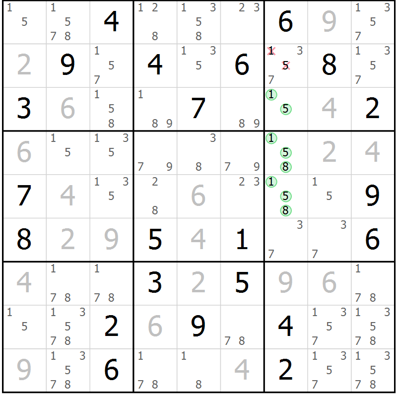 Position des candidats pour la solution de la Gr 3 page 6 du magazine de sudoku Sudoku Suprême n° 037