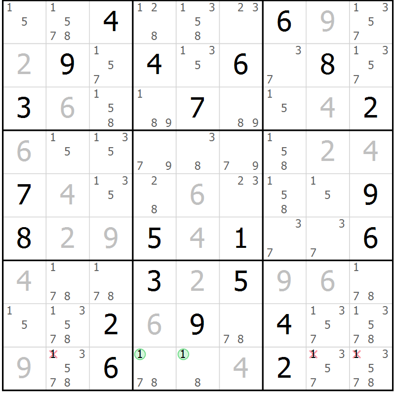 Position des candidats pour la solution de la Gr 3 page 6 du magazine de sudoku Sudoku Suprême n° 037