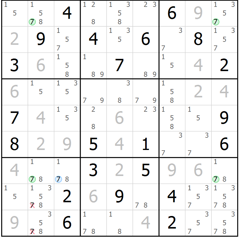 Position des candidats pour la solution de la Gr 3 page 6 du magazine de sudoku Sudoku Suprême n° 037