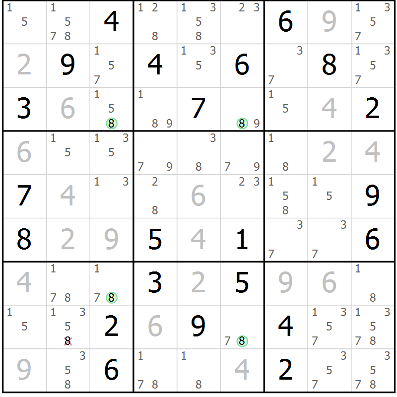 Position des candidats pour la solution de la Gr 3 page 6 du magazine de sudoku Sudoku Suprême n° 037