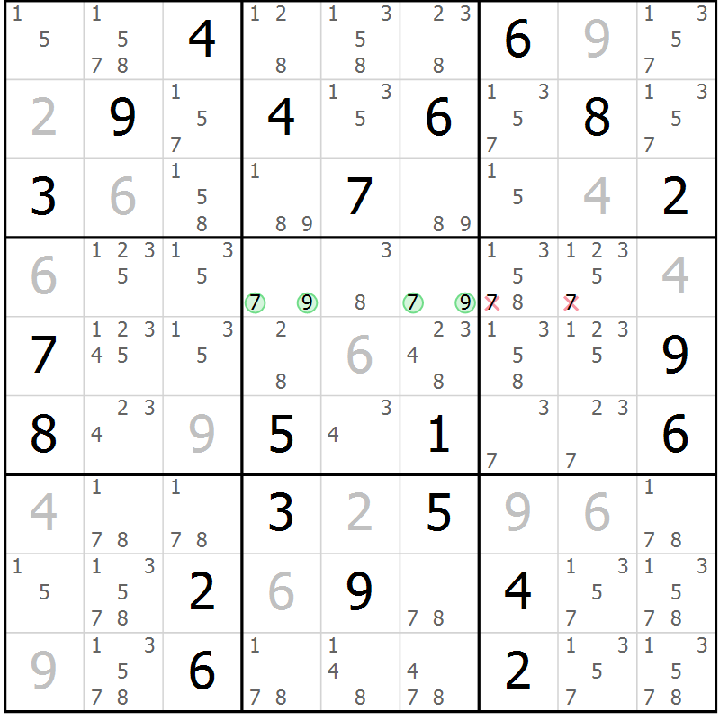 Position des candidats pour la solution de la Gr 3 page 6 du magazine de sudoku Sudoku Suprême n° 037