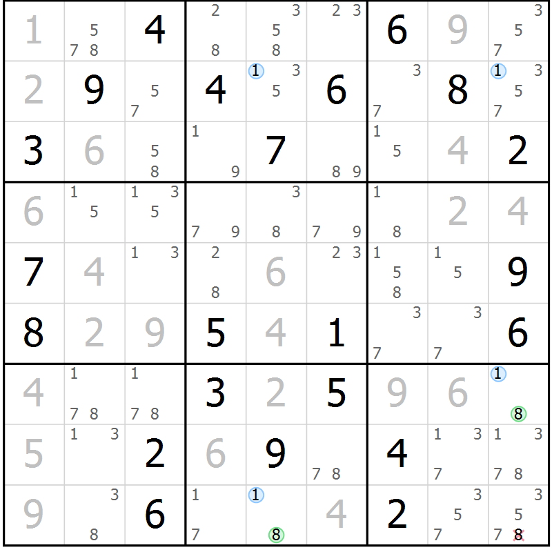 Position des candidats pour la solution de la Gr 3 page 6 du magazine de sudoku Sudoku Suprême n° 037