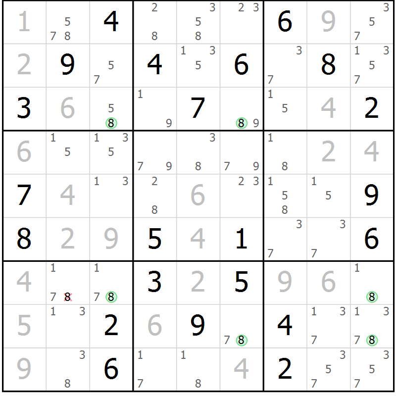 Position des candidats pour la solution de la Gr 3 page 6 du magazine de sudoku Sudoku Suprême n° 037