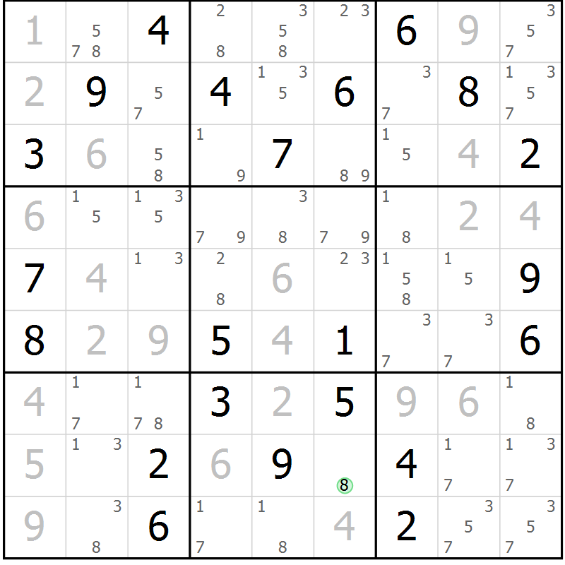Position des candidats pour la solution de la Gr 3 page 6 du magazine de sudoku Sudoku Suprême n° 037