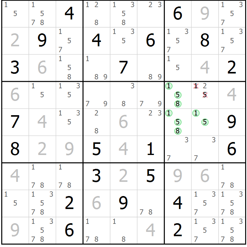 Position des candidats pour la solution de la Gr 3 page 6 du magazine de sudoku Sudoku Suprême n° 037