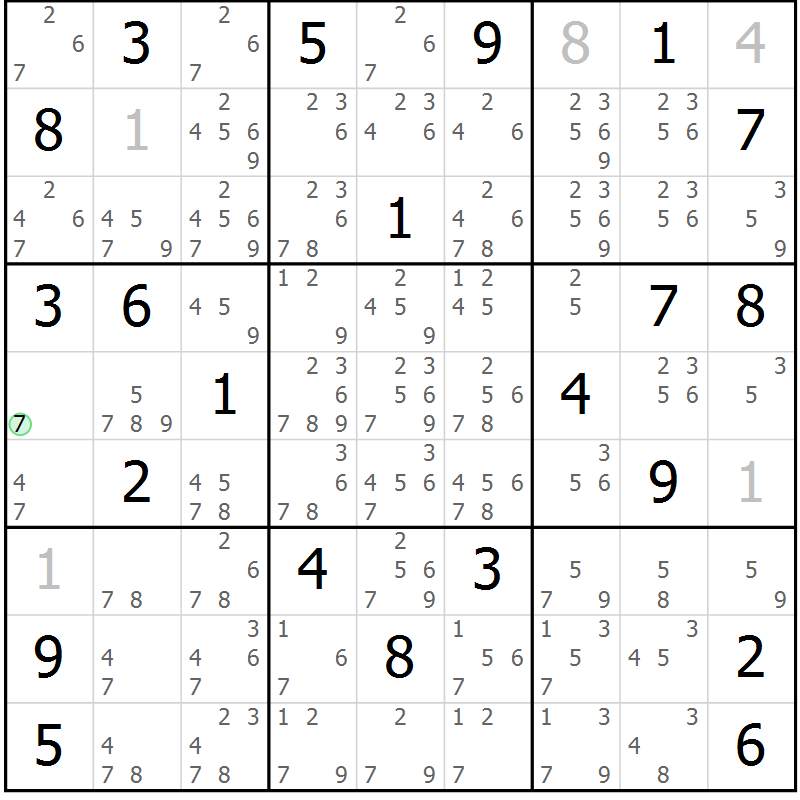 Position des candidats pour la solution de la Gr 30 page 33 du magazine de sudoku Sudoku Suprême n° 037