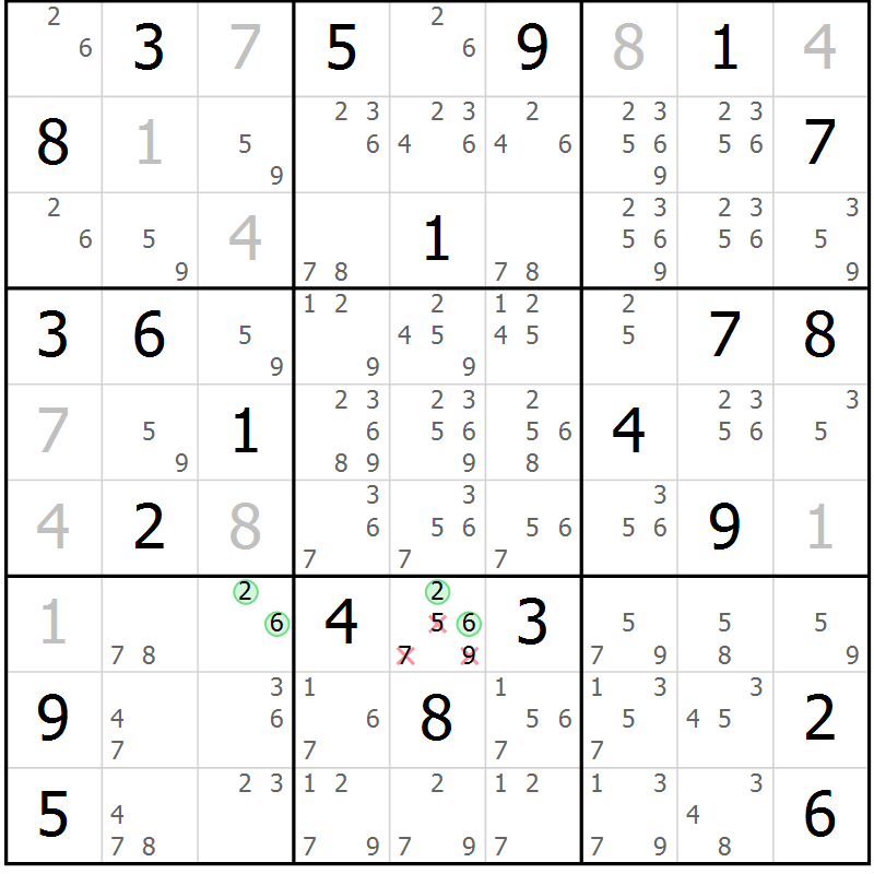 Position des candidats pour la solution de la Gr 30 page 33 du magazine de sudoku Sudoku Suprême n° 037