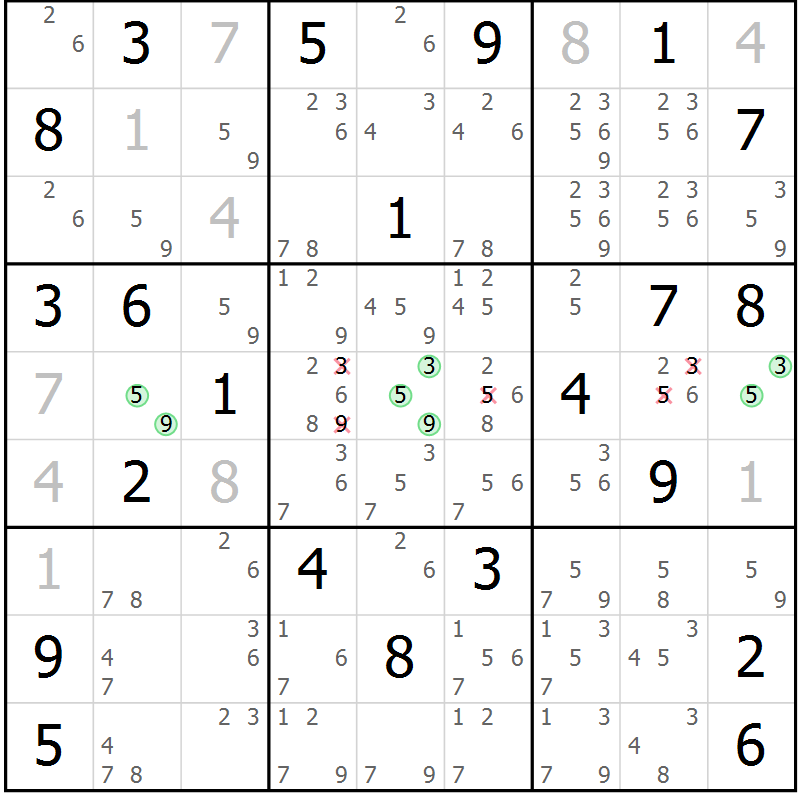 Position des candidats pour la solution de la Gr 30 page 33 du magazine de sudoku Sudoku Suprême n° 037