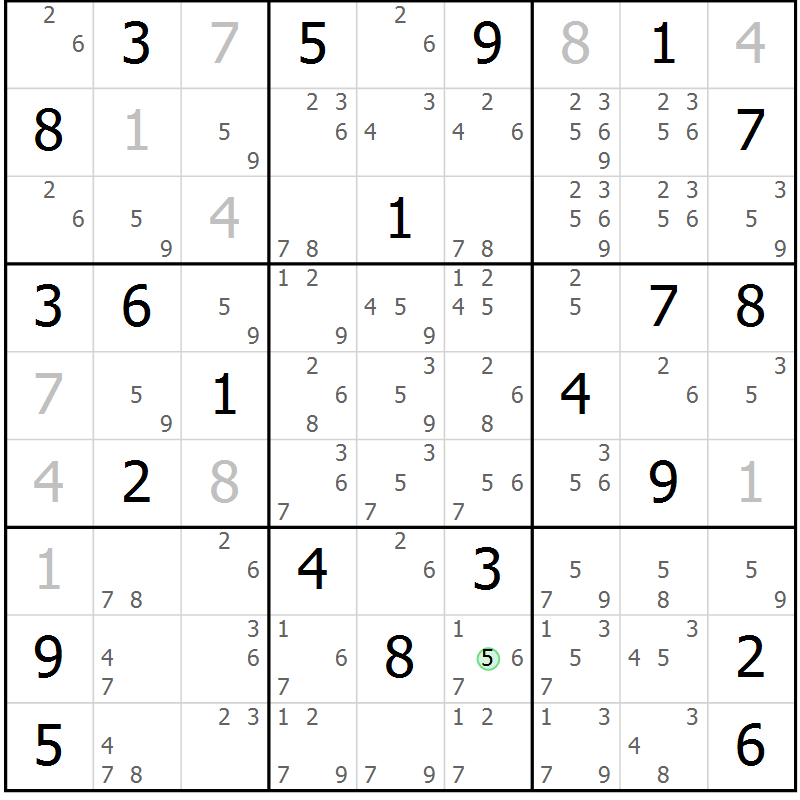 Position des candidats pour la solution de la Gr 30 page 33 du magazine de sudoku Sudoku Suprême n° 037