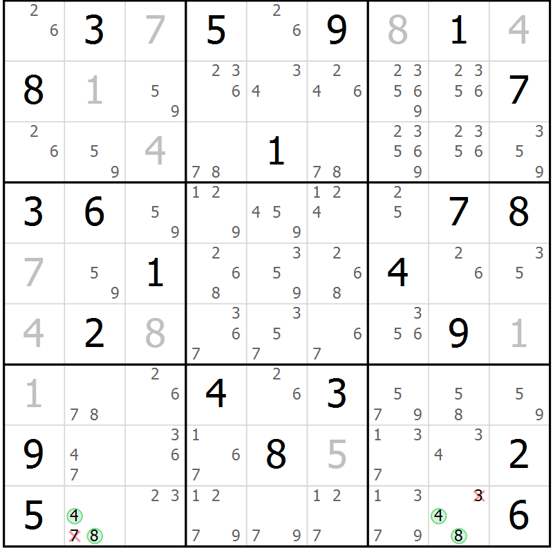 Position des candidats pour la solution de la Gr 30 page 33 du magazine de sudoku Sudoku Suprême n° 037