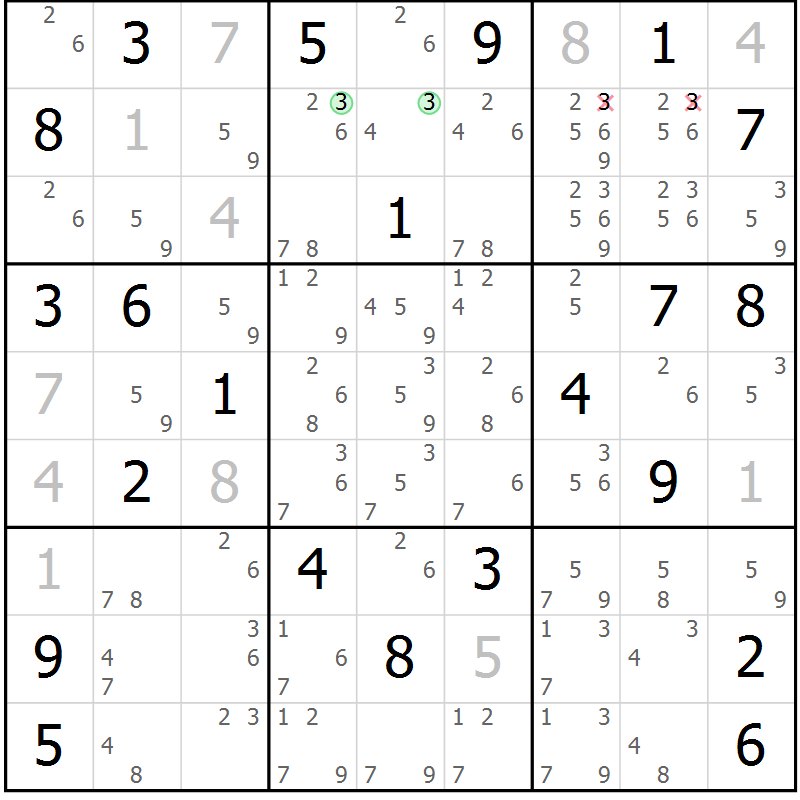 Position des candidats pour la solution de la Gr 30 page 33 du magazine de sudoku Sudoku Suprême n° 037