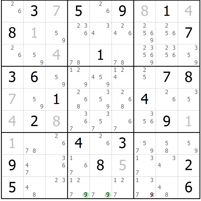 Position des candidats pour la solution de la Gr 30 page 33 du magazine de sudoku Sudoku Suprême n° 037