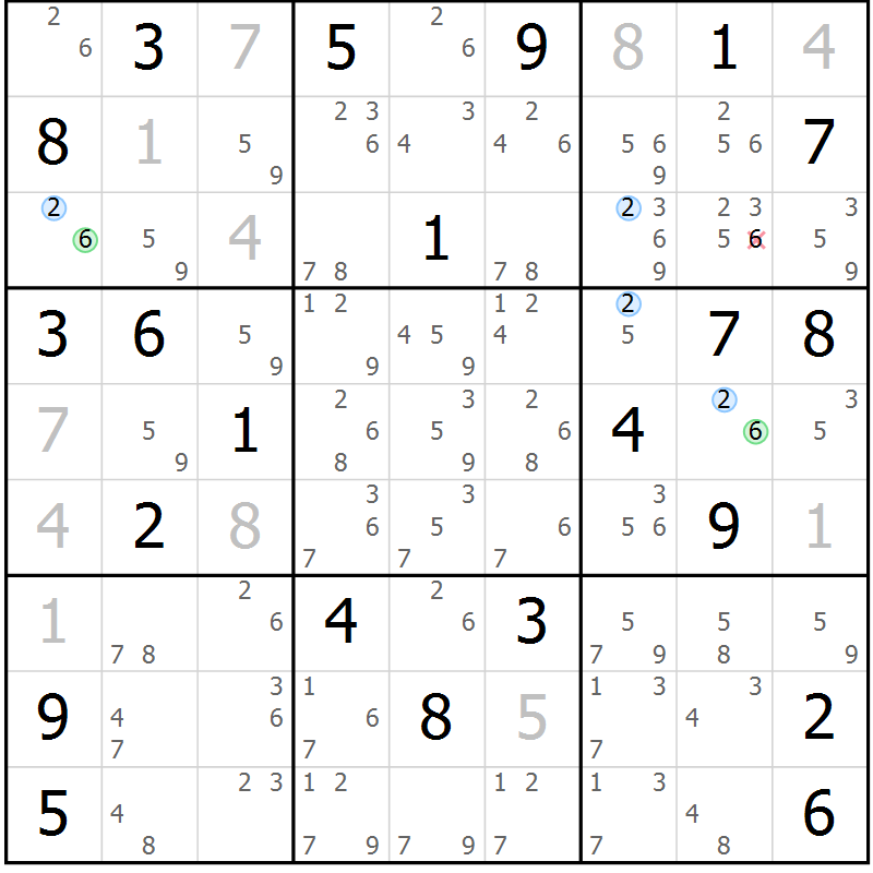 Position des candidats pour la solution de la Gr 30 page 33 du magazine de sudoku Sudoku Suprême n° 037