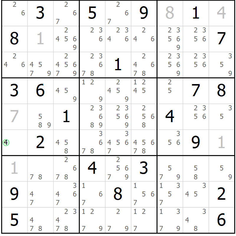 Position des candidats pour la solution de la Gr 30 page 33 du magazine de sudoku Sudoku Suprême n° 037