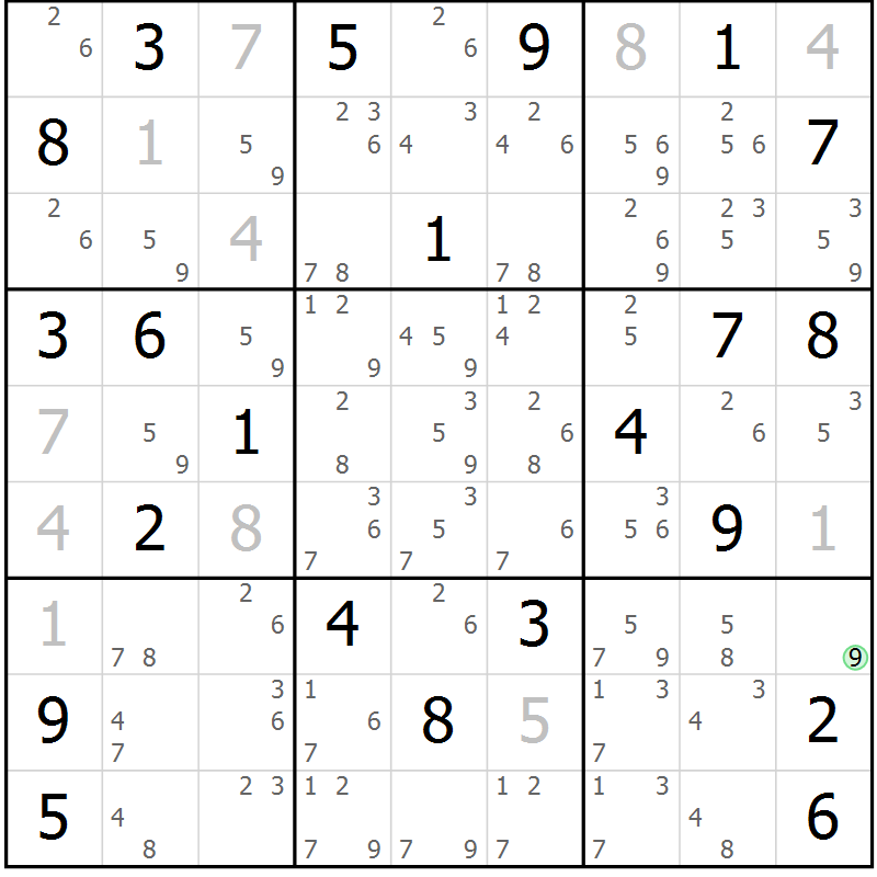 Position des candidats pour la solution de la Gr 30 page 33 du magazine de sudoku Sudoku Suprême n° 037